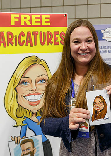 Digital Caricature of women at Trade Show in St. Paul