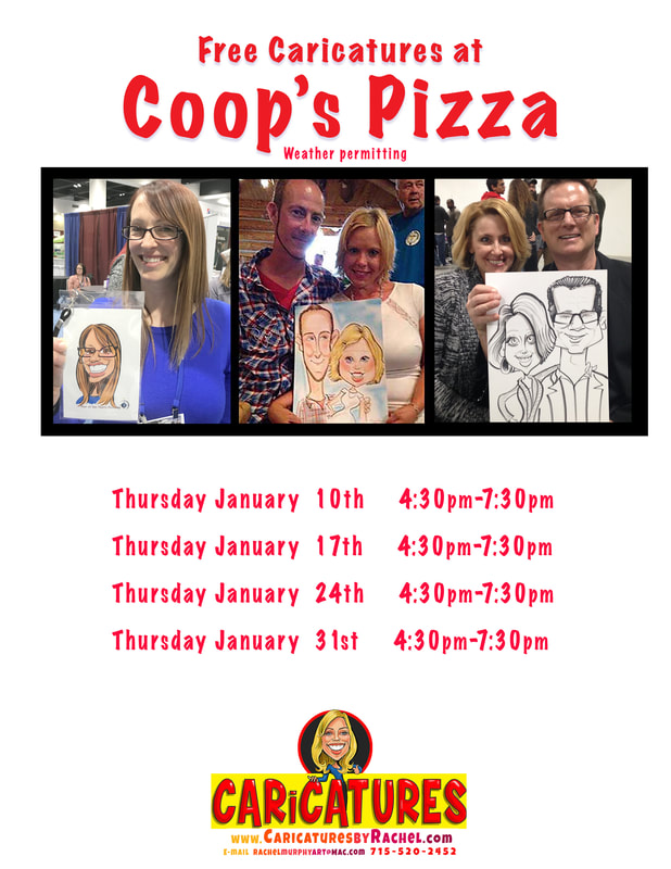 Caricatures at Coops Pizza Hayward, WI     Caricatures with your pizza   Coops